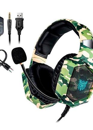 Наушники onikuma k8 camouflage green 3.5 мм usb противоударные для игр камуфляж зелёный