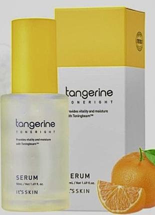 Сироватка для обличчя з екстрактом танжерина it ́s skin tangerine toneright serum 50 ml, освітлююча зволожуюча сироватка має заспокійливі властивості