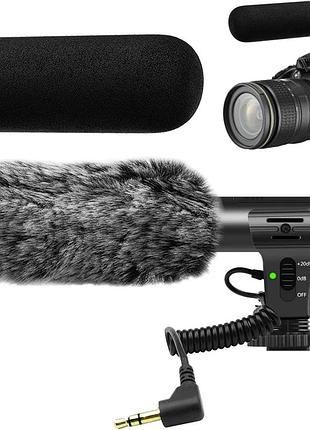 Tikysky - микрофон для камеры, видеомикрофон для dslr, с ветрозащитой, для canon, nikon, sony, fuji, 3.5-мм (1/8") trs штекер