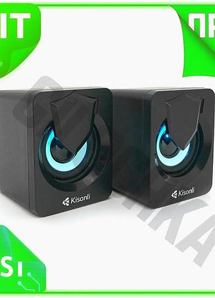 Ve колонки 2.0 kisonli для new version пк и ноутбука черные usb и 3,5 мм звук 2x3w динамики для компью n6w_ver