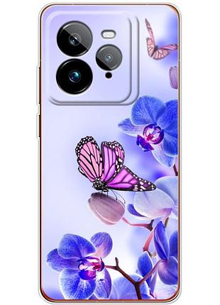 Чехол силиконовый с картинкой на realme gt 7t (цветок, бабочка на орхидее)