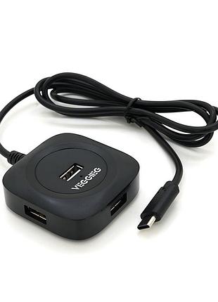 Хаб veggieg v-c240 type-c 4 порта usb 2.0 черный usb концентратор для подключения устройств и зарядки ve-33