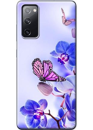 Чехол силиконовый с картинкой на samsung galaxy s20 fe (g780) (цветок, бабочка на орхидее)