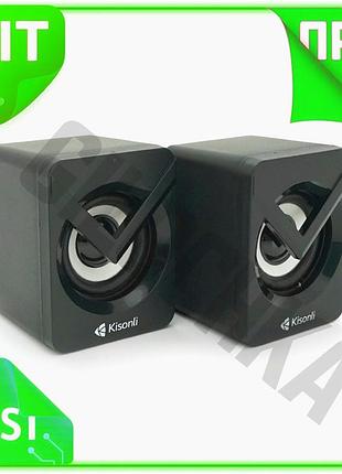 Ve колонки 2.0 kisonli для new version пк и ноутбука usb 3,5 мм мощные динамики с хорошим звуком черны n6w_ver
