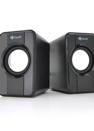 Колонки 2.0 kisonli s-444 для пк и ноутбука usb 3.5 мм черные акустическая система для дома и офиса ve-33