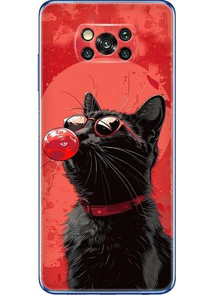 Чехол силиконовый с картинкой на xiaomi poco x3 pro (стильный котик)