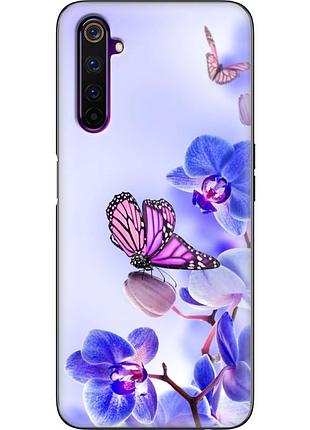 Чехол силиконовый с картинкой на realme 6 pro (цветок, бабочка на орхидее)