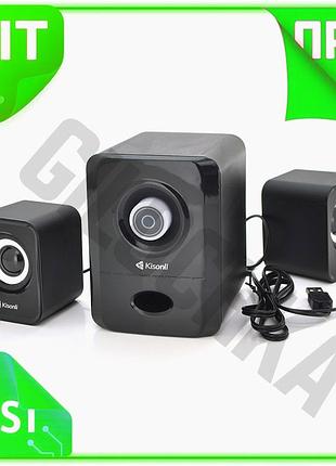 Ve колонки 2.1 kisonli для new version пк и ноутбука с сабвуфером usb 5вт 3вт*2 черные акустическая си n6w_ver