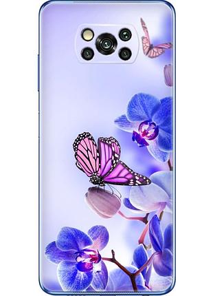 Чехол силиконовый с картинкой на xiaomi poco x3 pro (цветок, бабочка на орхидее)