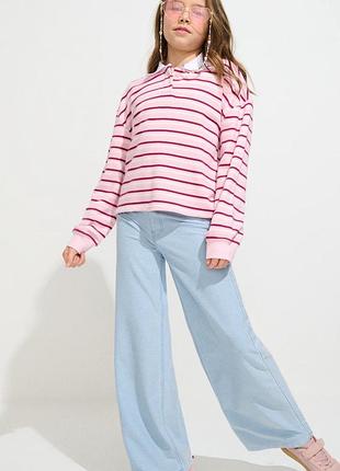 Джинсы широкого кроя голубые на девочку wide leg sinsay 146