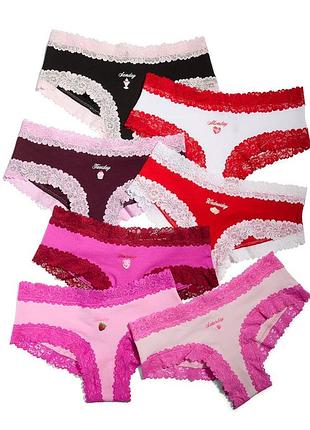 Набір трусиків victoria's secret 7 pack pink wink lace-trim cheeky panties розмір l