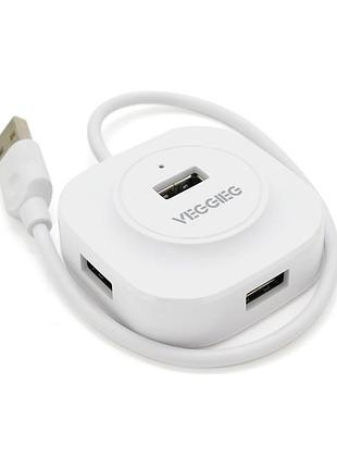 ☛☇хаб usb 2.0 veggieg 4 порта белый для подключения устройств до 480 мбит/с usb концентратор ve-33
