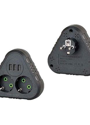 Розетка тройник f202-black voltronic 2 розетки и 3 usb порта для зарядки устройств 2500w 10a ve-33