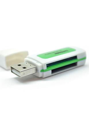 Кардридер универсальный merlion crd-5gr 4в1 usb2.0 зеленый картридер для чтения tf micro sd mmc ve-33