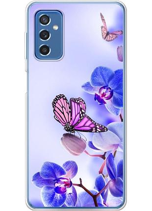 Чехол силиконовый с картинкой на samsung galaxy m52 (m526) (цветок, бабочка на орхидее)