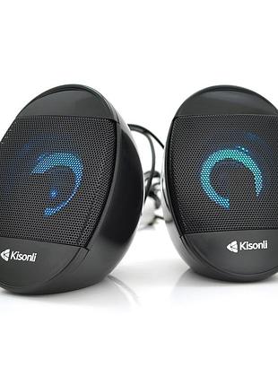 Колонки 2.0 kisonli l-7070 для пк и ноутбуков usb 3.5mm акустическая система черные проводные динамики ve-33
