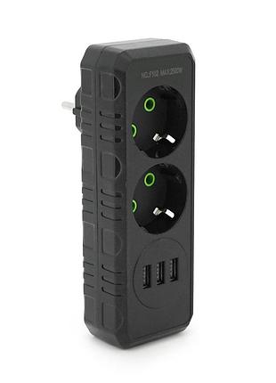 Розетка тройник new version с заземлением voltronic f102-black 2 розетки и 3 usb порта для дома и оф 6v6e_66