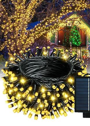 Гирлянда 50м 500led теплый белый солнечная для улицы