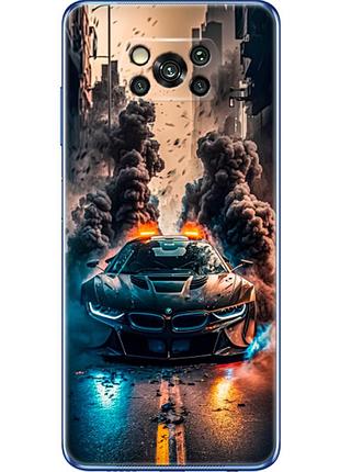 Чехол силиконовый с картинкой на xiaomi poco x3 (машина bmw i8)