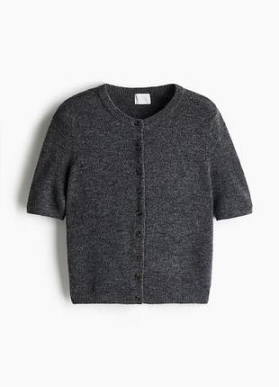 Жіночий сірий вʼязаний кардиган на гудзиках з коротким рукавом h&m m