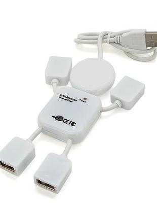 Хаб usb 2.0 4 порта oem q250 белый usb концентратор для подключения устройств и передачи данных ve-33