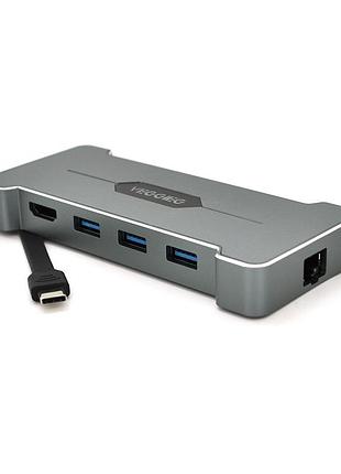 Хаб-конвертор veggieg tc06 type-c usb3.0 hdmi rj45 серебристый адаптер для ноутбука и пк ve-33