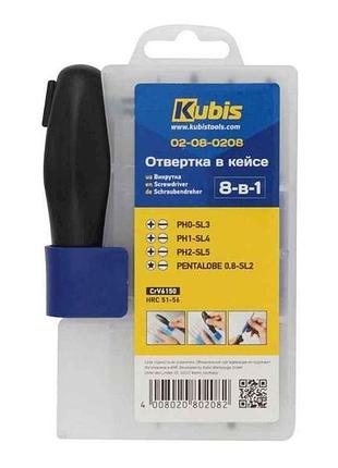 Викрутка 8 в 1 в кейсі ph2-sl5 мм, ph1-sl4 мм, pentalobe 0.8-2 мм, crv6150, hrc 51-54 тм kubis
