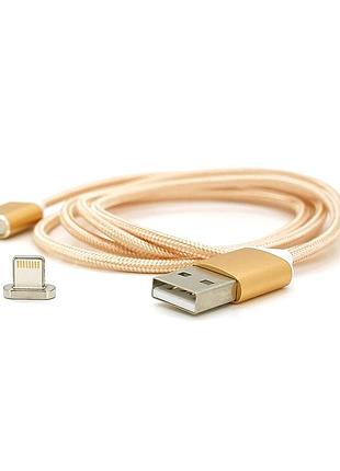 Магнитный кабель usb 2.0 lightning 1м 2а с индикатором заряда тканевая оплетка золотой для мобильного те ve-33
