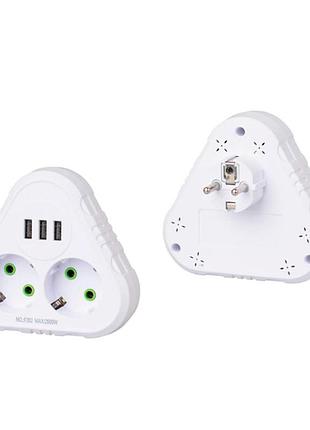 Розетка тройник f202 voltronic с заземлением 2 розетки и 3 usb порта для дома и офиса зарядное устройств ve-33