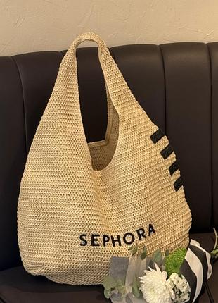 Sephora tote bag пляжна літня косметичка плетена сумка тоут плетений клатч шопер