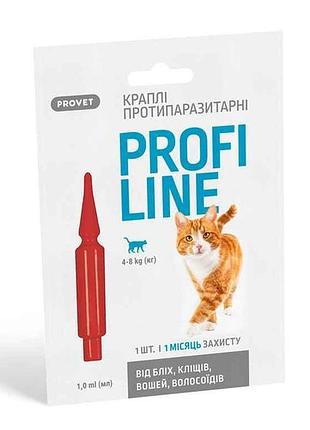 Капли на холку profiline д/котов 4-8кг 1уп.(1 пустышка*1,0мл) тм природа