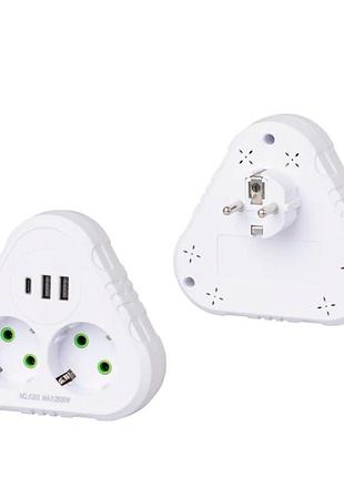 Розетка тройник f203 white voltronic с заземлением 2usb 1type-c для дома и офиса зарядное устройство ve-33