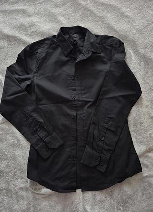 черная мужская рубашка h&amp;m slim fit (easy iron)