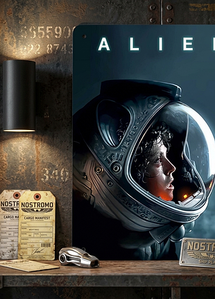 Металева вінтажна табличка "чужий" (alien) 14х20 см
