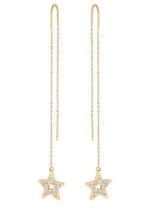 Серьги протяжки 9см ttm stainless steel 14к звезды с кристаллами арт.317599 тм xuping