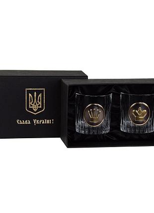 Набір келихів для віскі "шахи" boss crystal, 2 келиха, срібло, золото, чистий кришталь