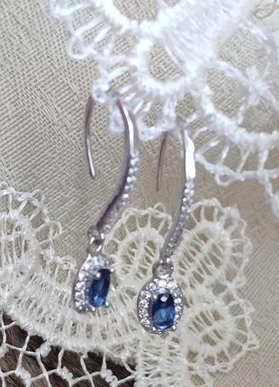 Серебряные серьги петельки, 925, вставка циркон