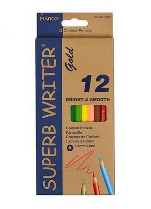 Олівці superb writer 12 кольорів №4100g-12cb gold 3.3мм тм marco