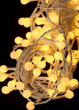 Гирлянда шарики 10мм 100led теплый белый 6м белый провод 1311-07 тм китай