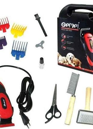 Машинка для стрижки 10вт животных 8 в 1 gm-1023, 4 насадки, 2 щетки тм geemy