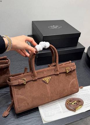 Prada bonnie medium suede handbag chocolate 2