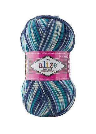 Пряжа superwash comfort арт.7708 5шт/уп меланж 25% полиамид 75% шерсть 100г 420м тм alize