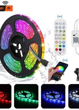 Гірлянда led стрічка rgb 5м пульт з wi fi bluetooth 3528 (rv-24 wf) тм китай