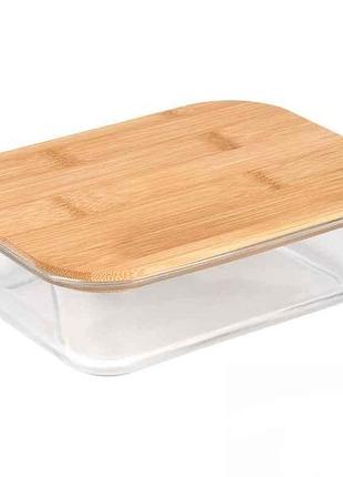 Контейнер 950мл стекло с бамбуковой крышкой rectangle 20х15х6,5см r36331-l тм stenson