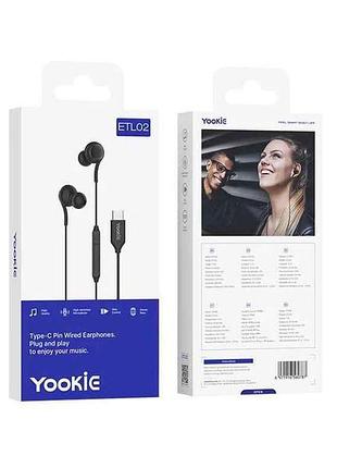 Навушники hands free type-c etl02 чорні тм yookie