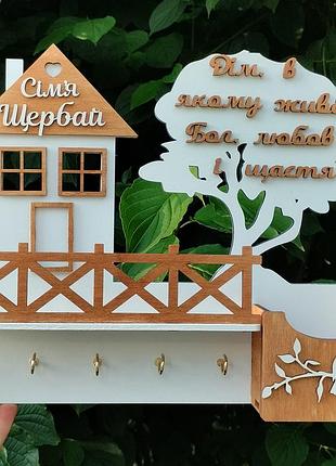 Ключница "здесь живет счастье" белый