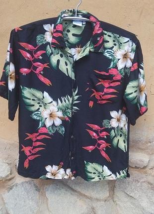J&j fashion hawaii гавайская винтажная  рубашка вискоза, s-m.
