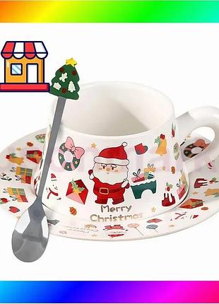 Bs різдвяна чашка "merry best mix christmass" санта-клаус jjx005 кухоль з блюдцем з ложечкою новорічна bas77/n