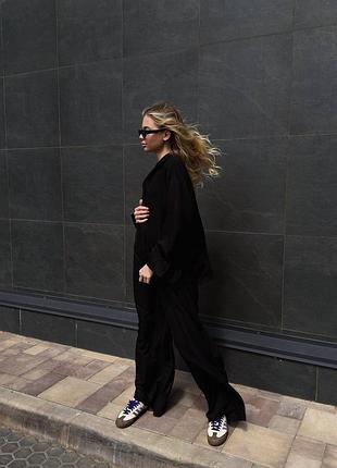 Льняной базовый брючный костюм