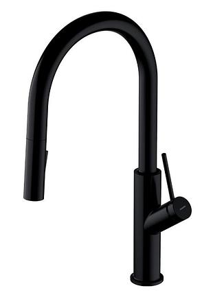 Змішувач для кухні з витяжним виливом omnires bend matt black (be6455bl) чорний матовий, 4354